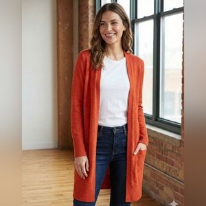 Tahari Merino Wool Blend Women's Burnt Orange Open Front Cardigan Size S
